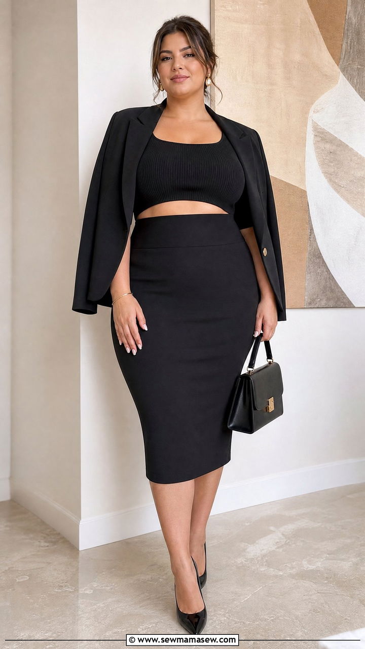 Plus Size Cut Out Top With Pencil Skirt - 20 plus size cut out top outfit ideas