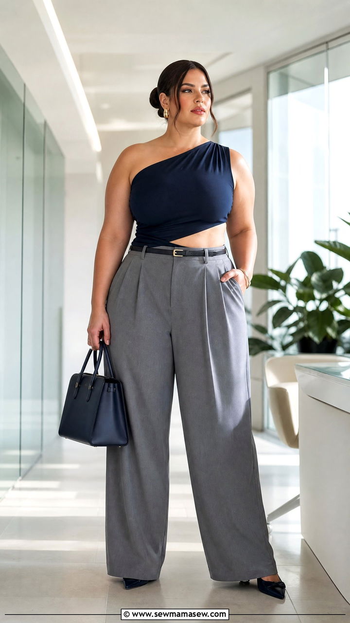 Plus Size Cut Out Top With Pleated Pants - 20 plus size cut out top outfit ideas