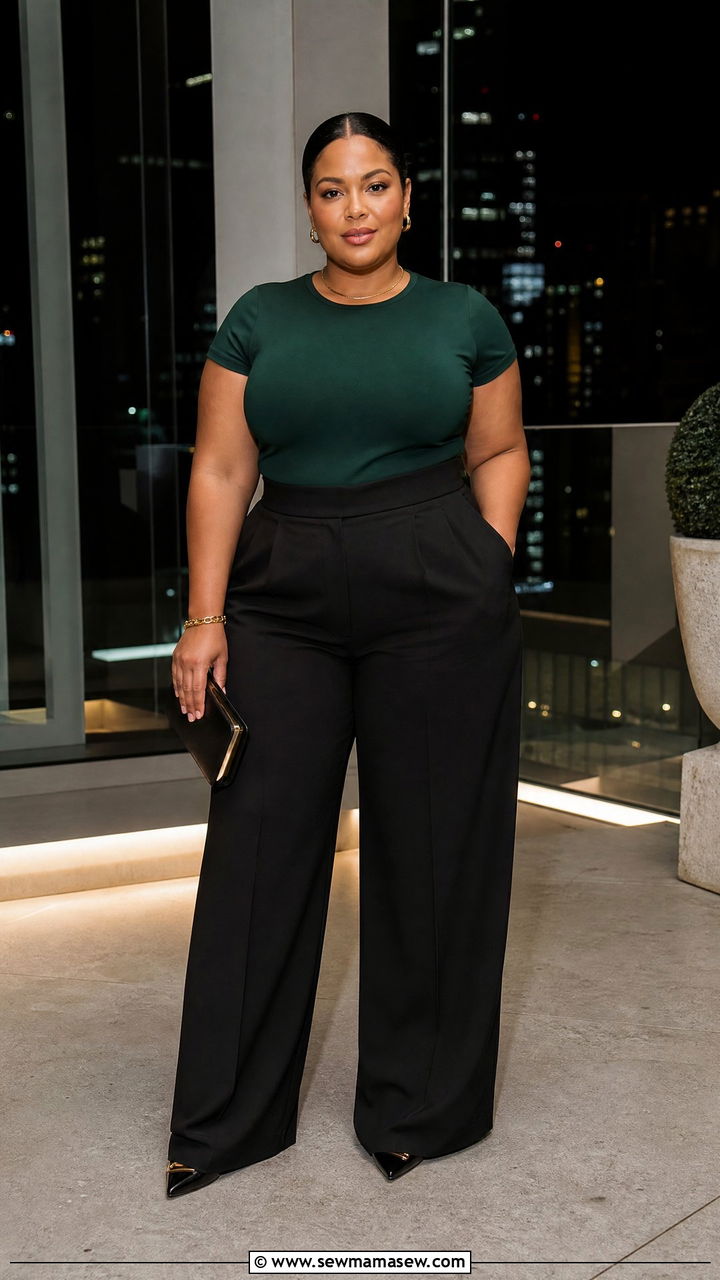 Plus Size Cutout Top With High Waisted Pants Outfit - 20 plus size going out top outfit ideas