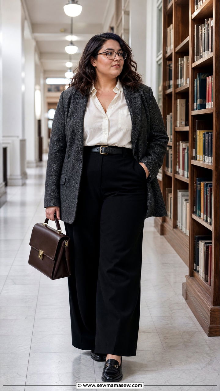 Plus Size Dark Academia Blazer And Wide Leg Pants Outfit - 20 plus size dark academia outfit ideas