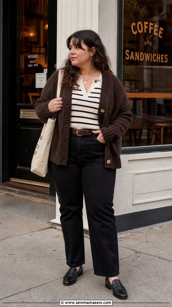 Plus Size Dark Academia Cardigan And Straight Leg Jeans Outfit - 20 plus size dark academia outfit ideas