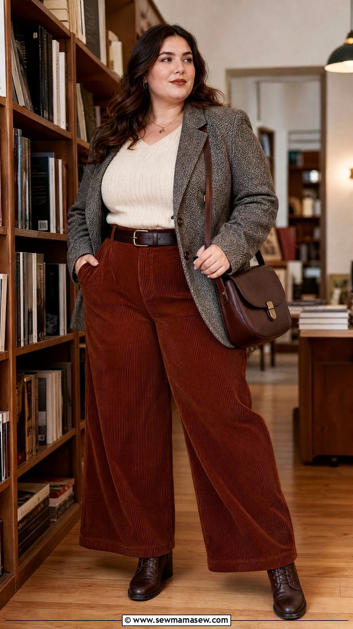 Plus Size Dark Academia Corduroy Pants Outfit - 20 plus size dark academia outfit ideas