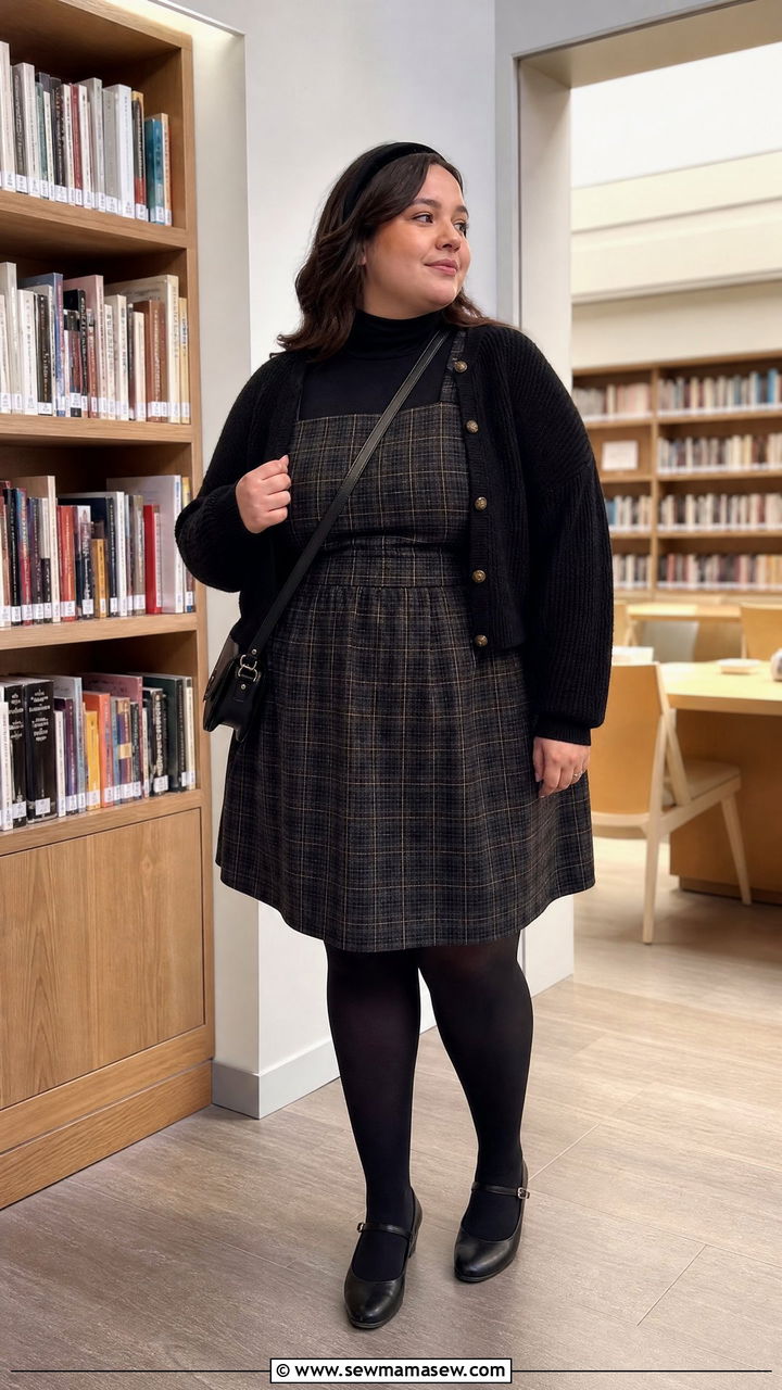 Plus Size Dark Academia Pinafore Dress Outfit - 20 plus size dark academia outfit ideas