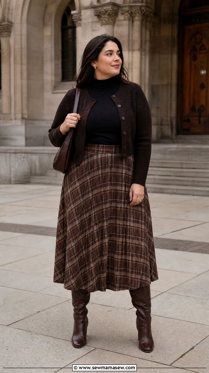 Plus Size Dark Academia Plaid Midi Skirt Outfit - 20 plus size dark academia outfit ideas