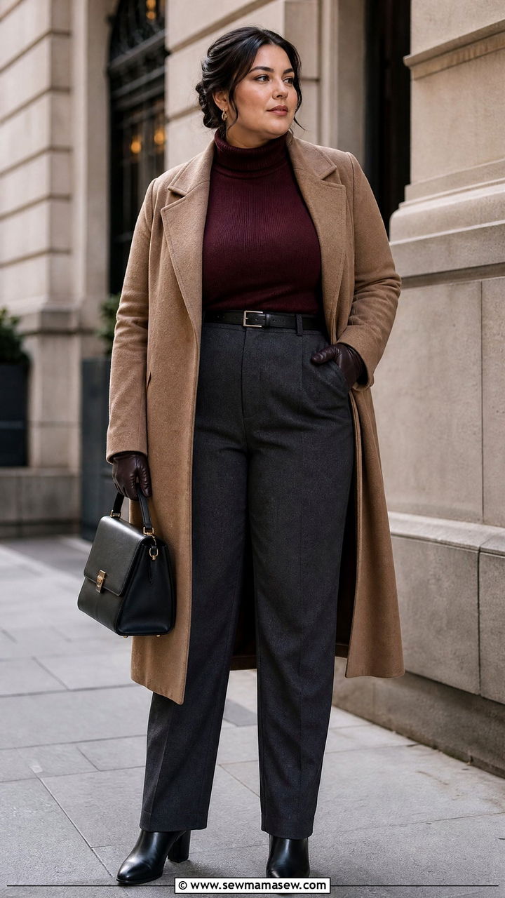 Plus Size Dark Academia Turtleneck And Long Coat Outfit - 20 plus size dark academia outfit ideas