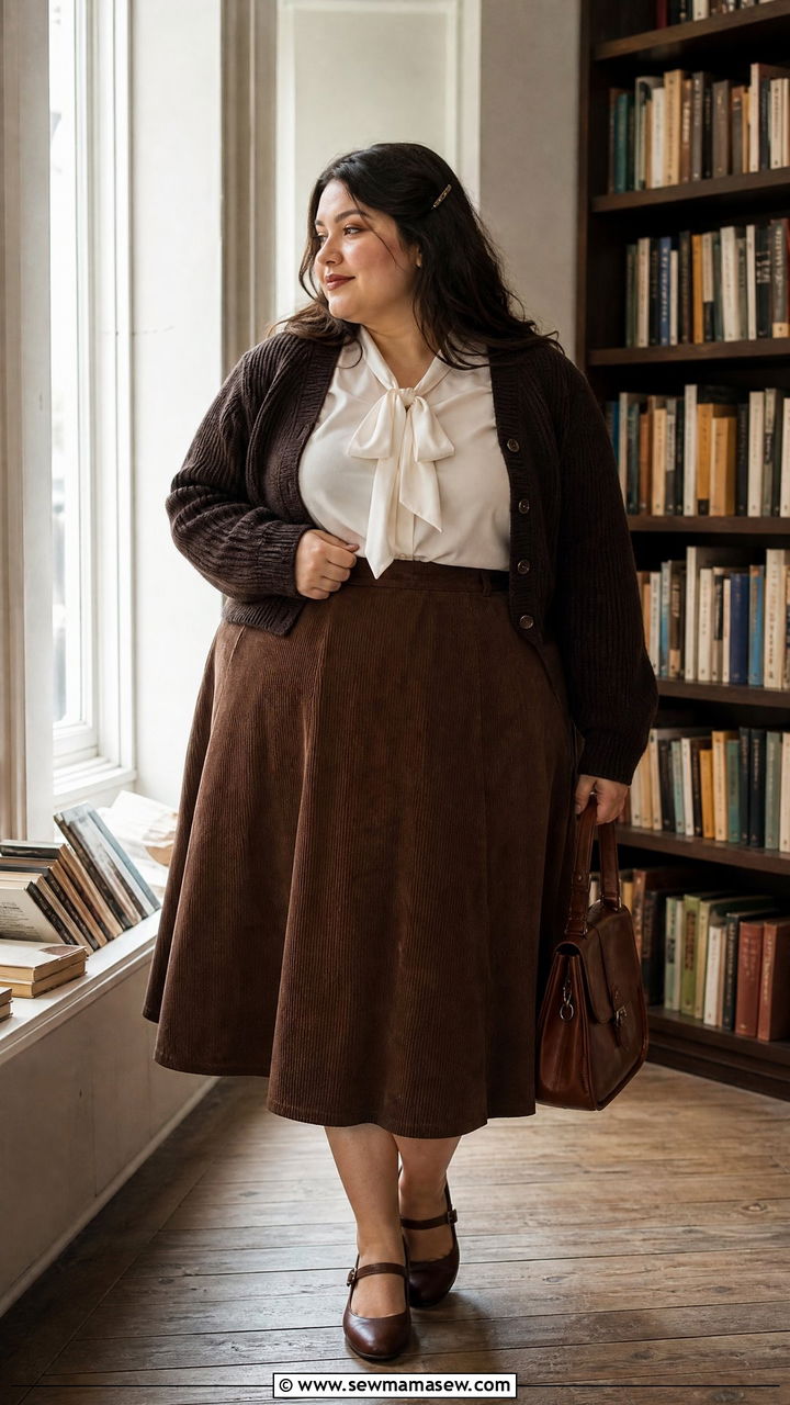 Plus Size Dark Academia White Blouse And Brown Skirt Outfit - 20 plus size dark academia outfit ideas