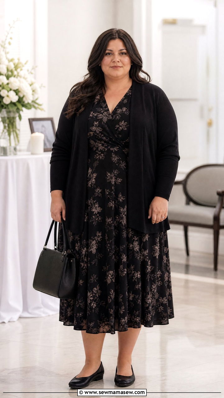 Plus Size Dark Floral Dress Funeral Outfit - 20 plus size funeral outfit ideas