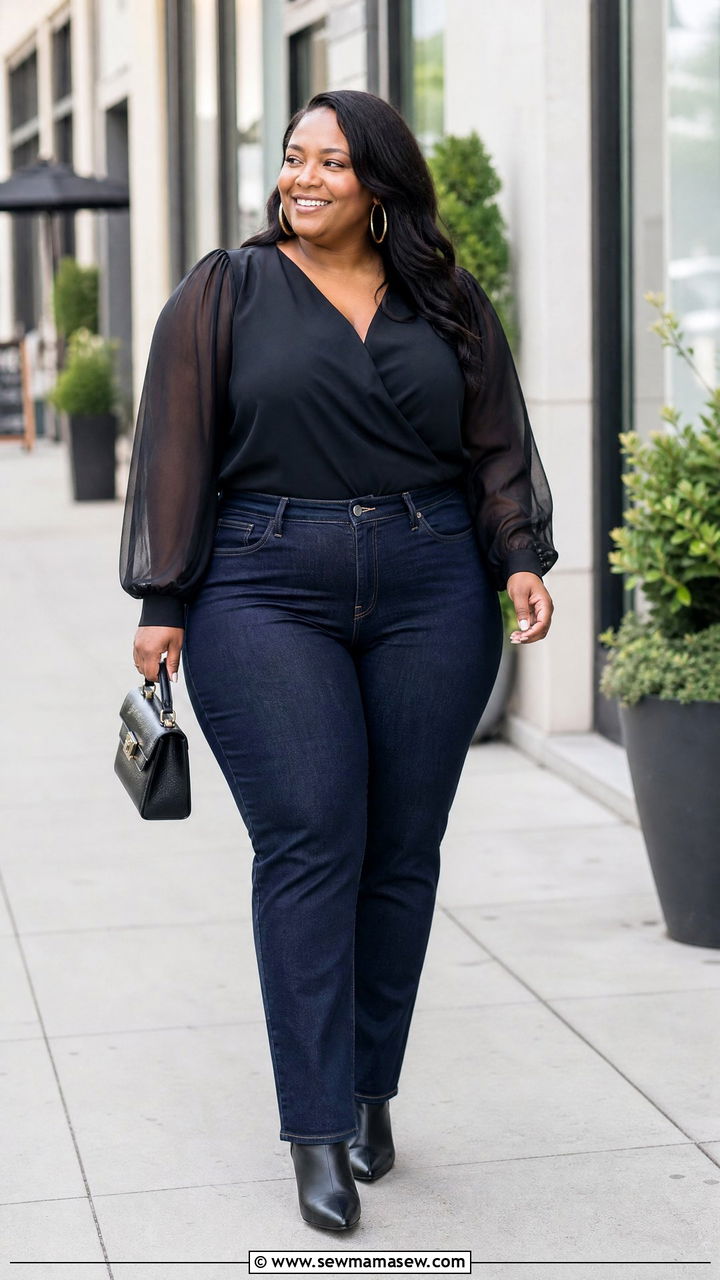 Plus Size Dark Jeans And Dressy Top Outfit - 20 plus size dressy top outfit ideas