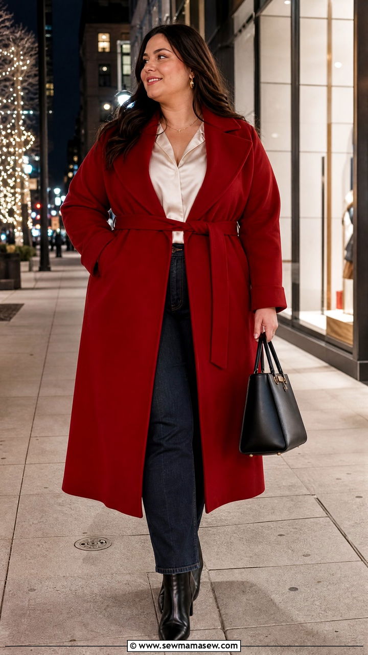 Plus Size Dark Jeans With Statement Coat - 20 plus size winter date night outfit ideas