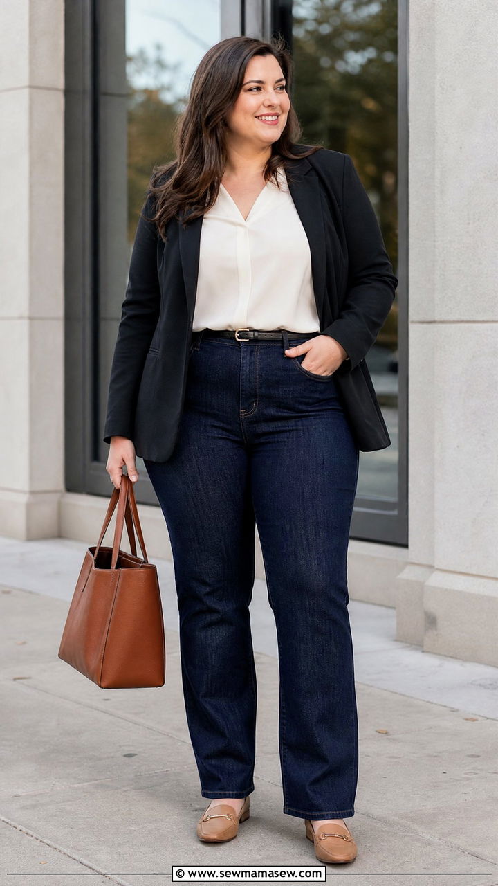 Plus Size Dark Jeans Work Outfit - 20 plus size fall outfit ideas for work