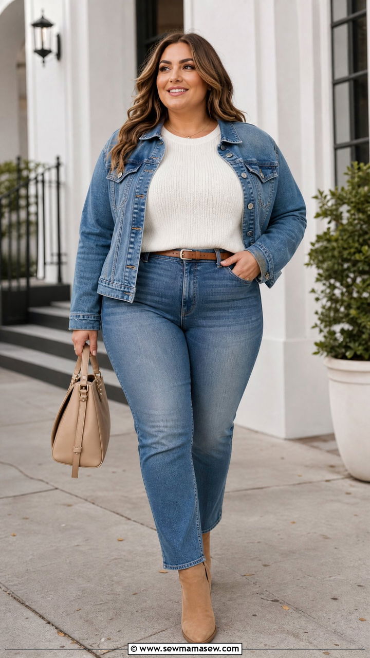 Plus Size Deep V Neck Bodysuit With Straight Leg Jeans - 20 plus size deep v neck top outfit ideas