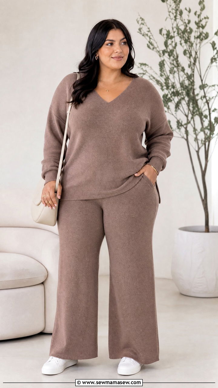 Plus Size Deep V Neck Top With Matching Set - 20 plus size deep v neck top outfit ideas