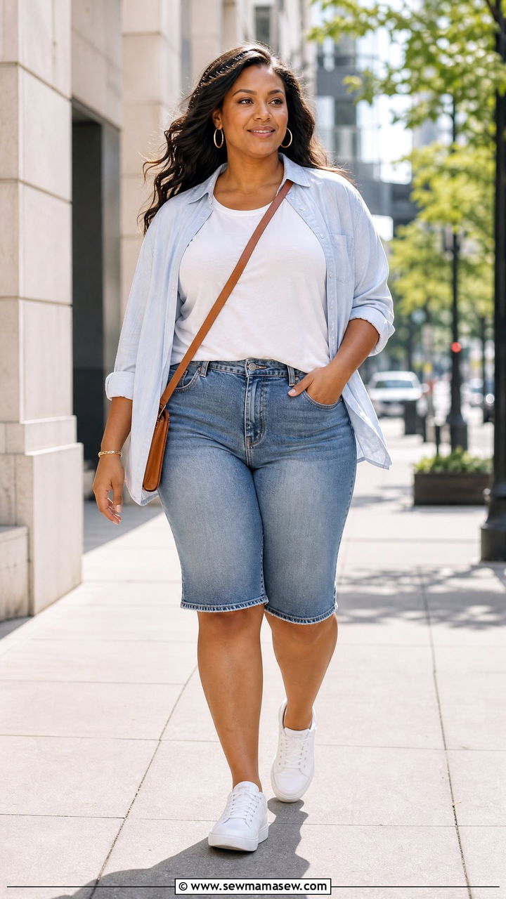 Plus Size Denim Bermuda Shorts Outfit - 20 plus size bermuda shorts outfit ideas