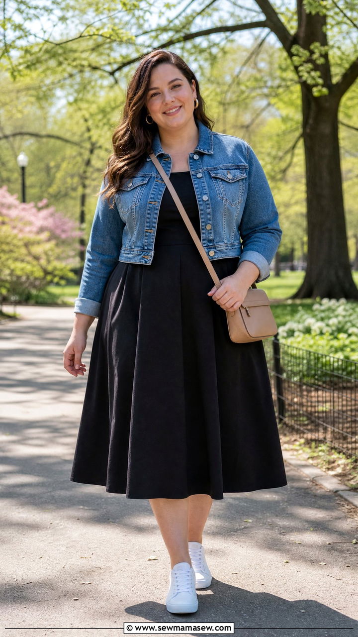 Plus Size Denim Jacket And Dress Outfit - 20 slimming plus size outfit ideas