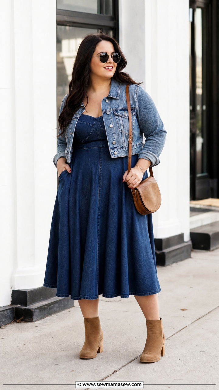 Plus Size Denim Jacket And Dress Outfit - 20 plus size outfits to balance proportions
