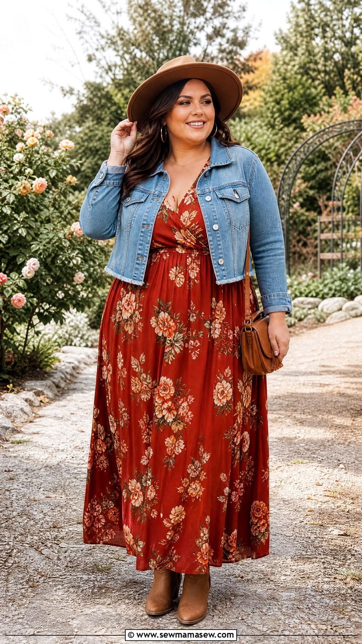 Plus Size Denim Jacket And Maxi Dress Outfit - 20 plus size fall outfits