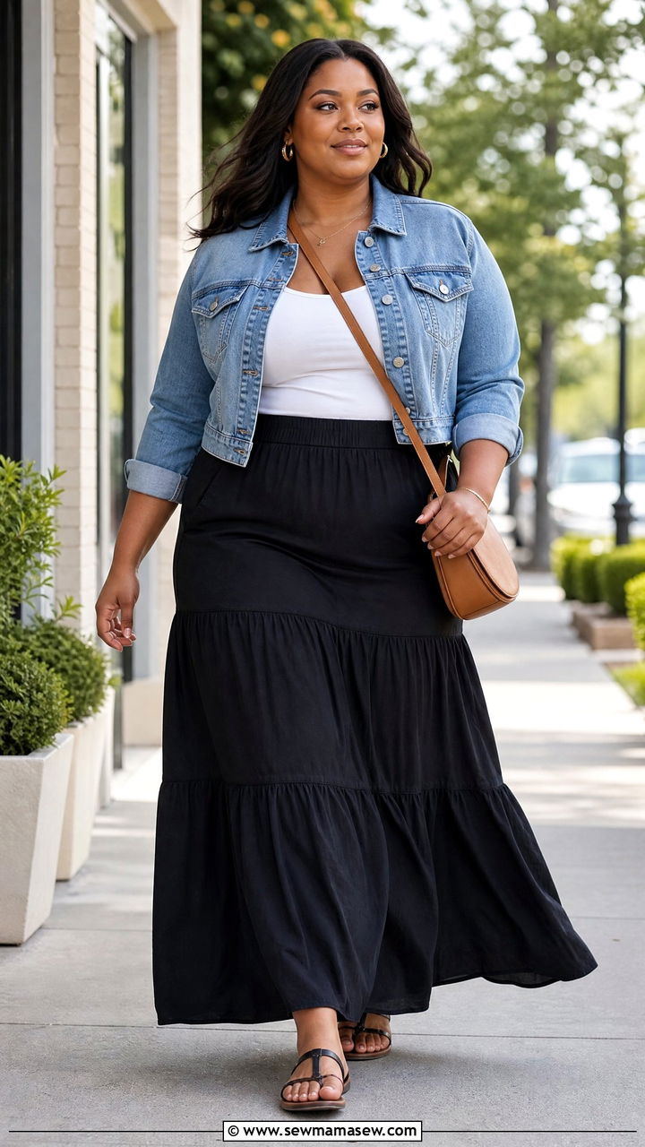 Plus Size Denim Jacket And Maxi Skirt Outfit - 20 plus size outfits to accentuate waist