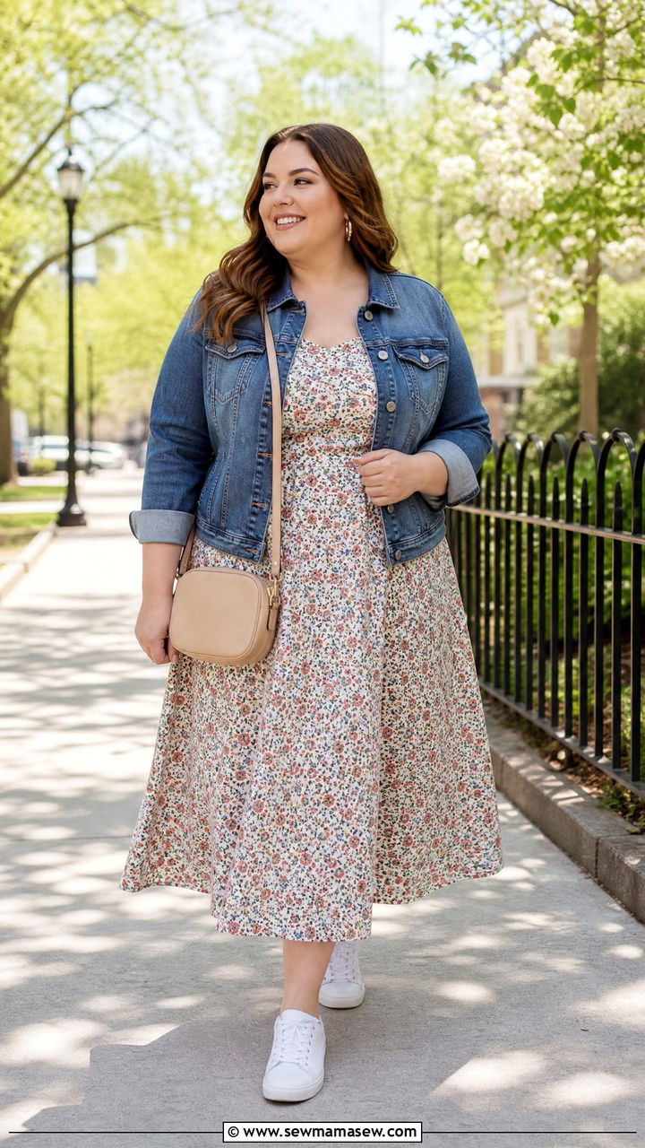 Plus Size Denim Jacket And Midi Dress Outfit - 20 plus size outfits for thick thighs