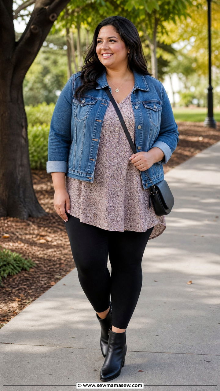 Plus Size Denim Jacket And Tunic Top Outfit - 20 plus size layered top outfit ideas