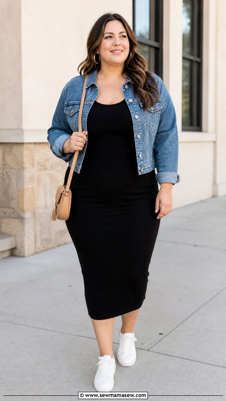 Plus Size Denim Jacket Dress Outfit - 20 plus size midsize outfit ideas