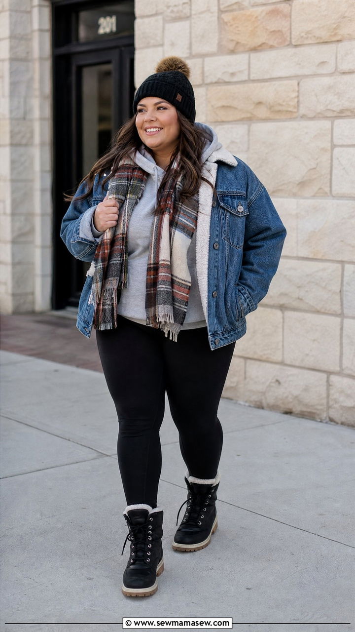 Plus Size Denim Jacket Layered Outfit - 20 plus size cold weather outfit ideas