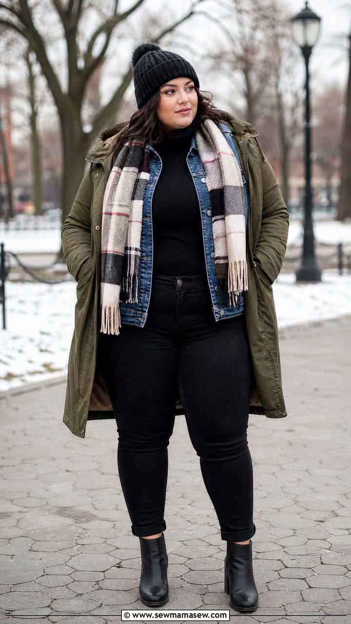 Plus Size Denim Jacket Winter Outfit - 20 plus size layered winter outfits