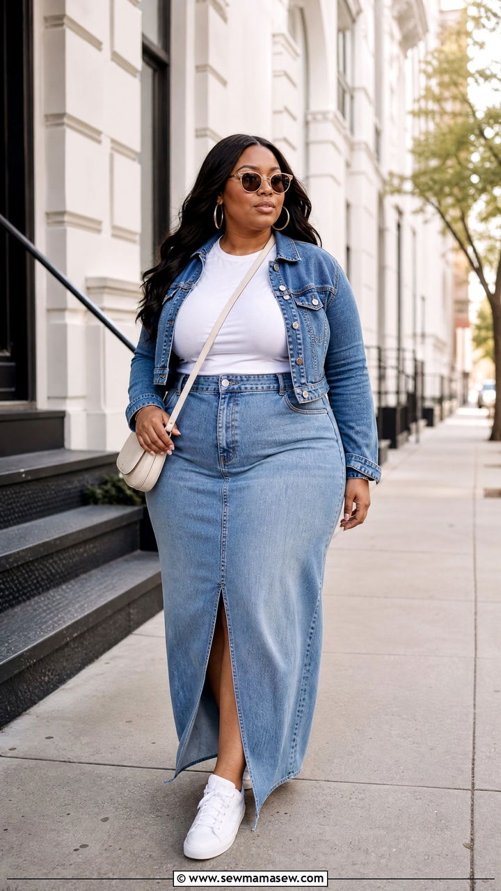 Plus Size Denim Maxi Skirt Outfit - 20 plus size maxi skirt outfit ideas