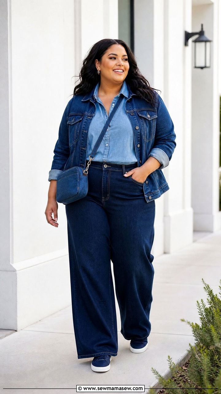 Plus Size Denim Monochrome Outfit - 20 plus size monochrome outfit ideas