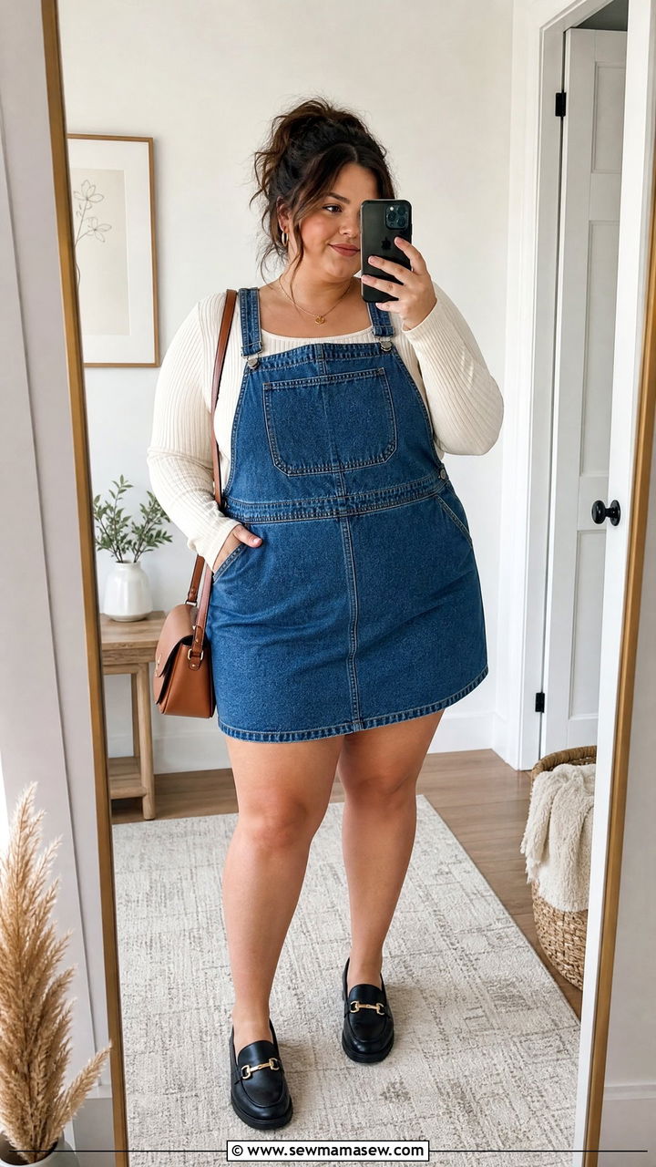 Plus Size Denim Pinafore Dress With Fitted Top - 20 plus size denim dress outfit ideas