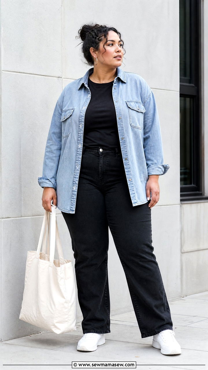 Plus Size Denim Shacket Outfit - 20 plus size shacket outfit ideas