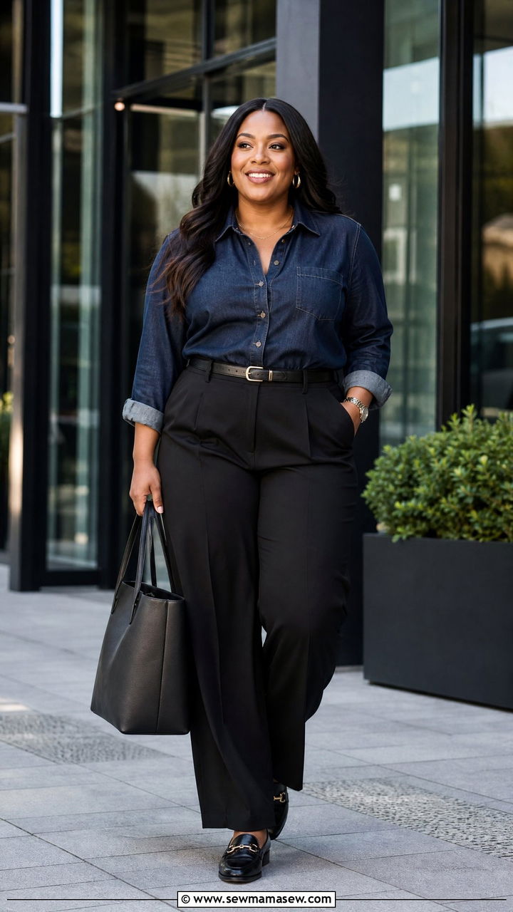 Plus Size Denim Shirt Office Outfit - 20 plus size office tops outfit ideas
