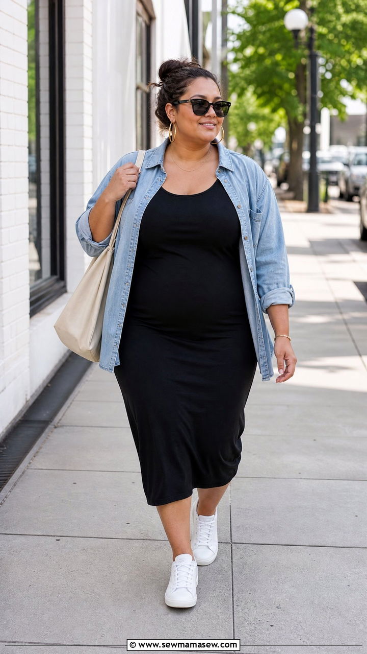 Plus Size Denim Shirt With A Black Dress - 20 plus size denim shirt outfit ideas