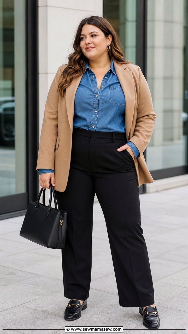 Plus Size Denim Shirt With A Blazer - 20 plus size denim shirt outfit ideas