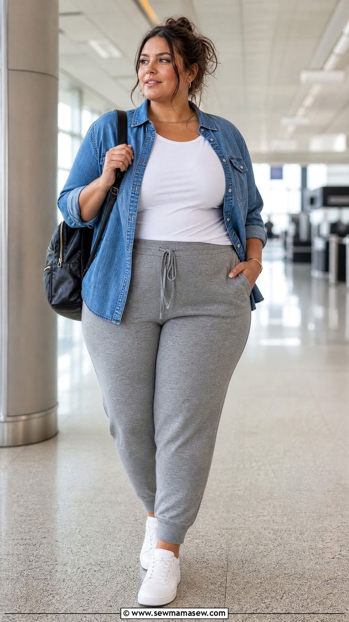Plus Size Denim Shirt With Joggers - 20 plus size denim shirt outfit ideas