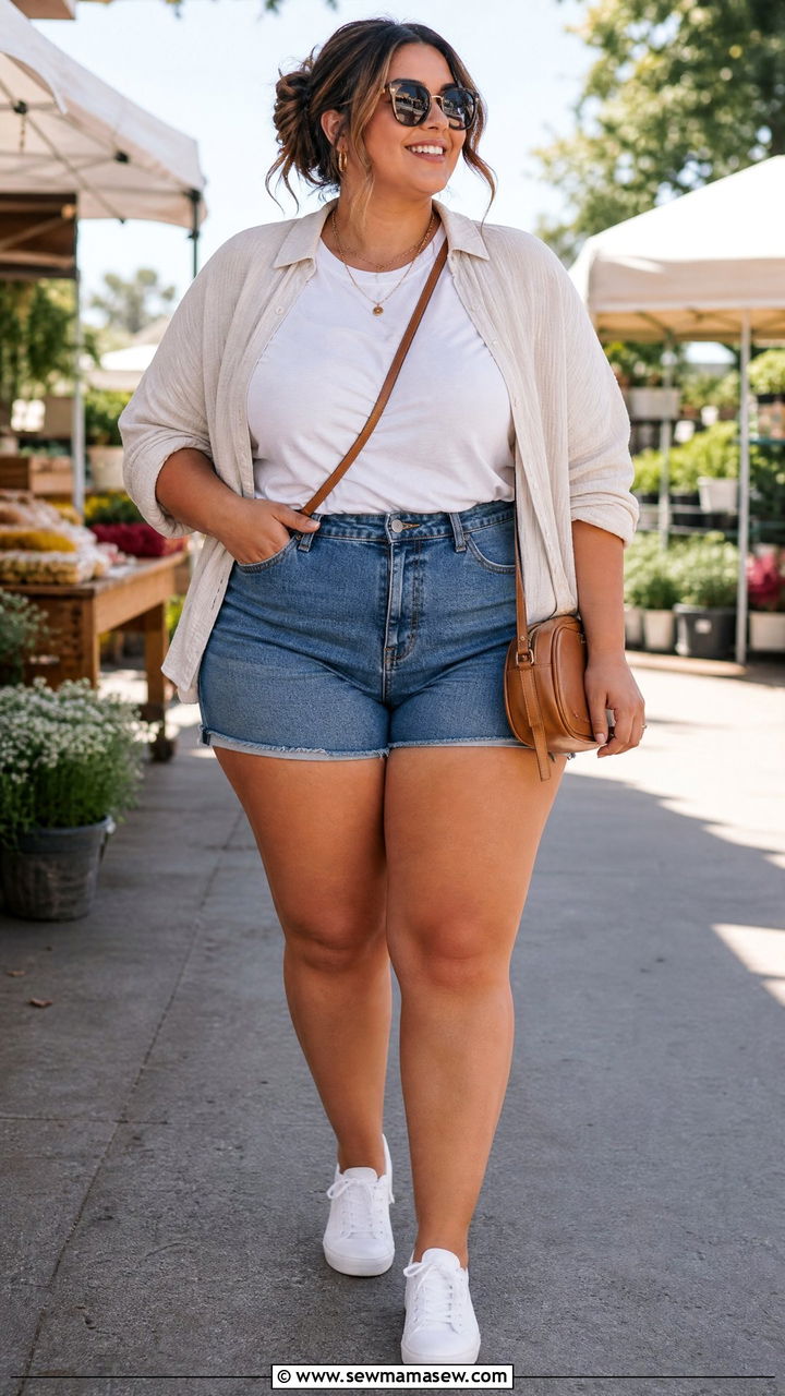 Plus Size Denim Shorts Outfit - 20 plus size summer outfit ideas for curvy women