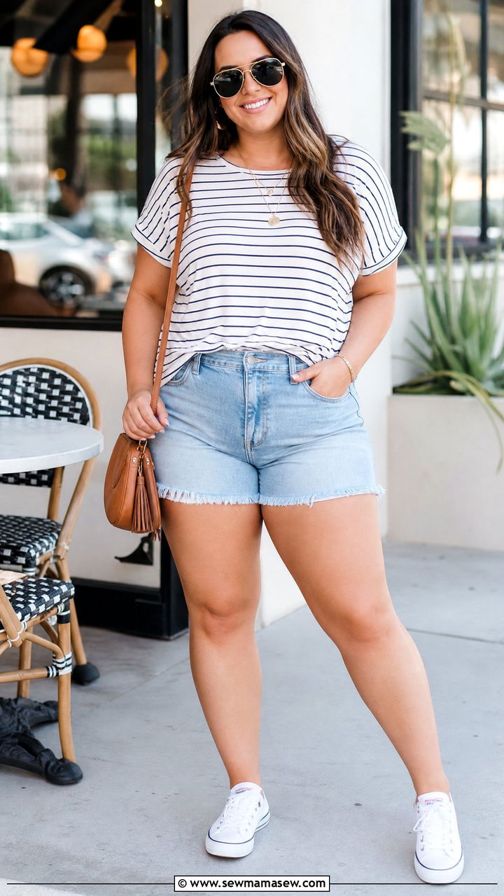 Plus Size Denim Shorts Outfit - 20 plus size summer outfit ideas with shorts