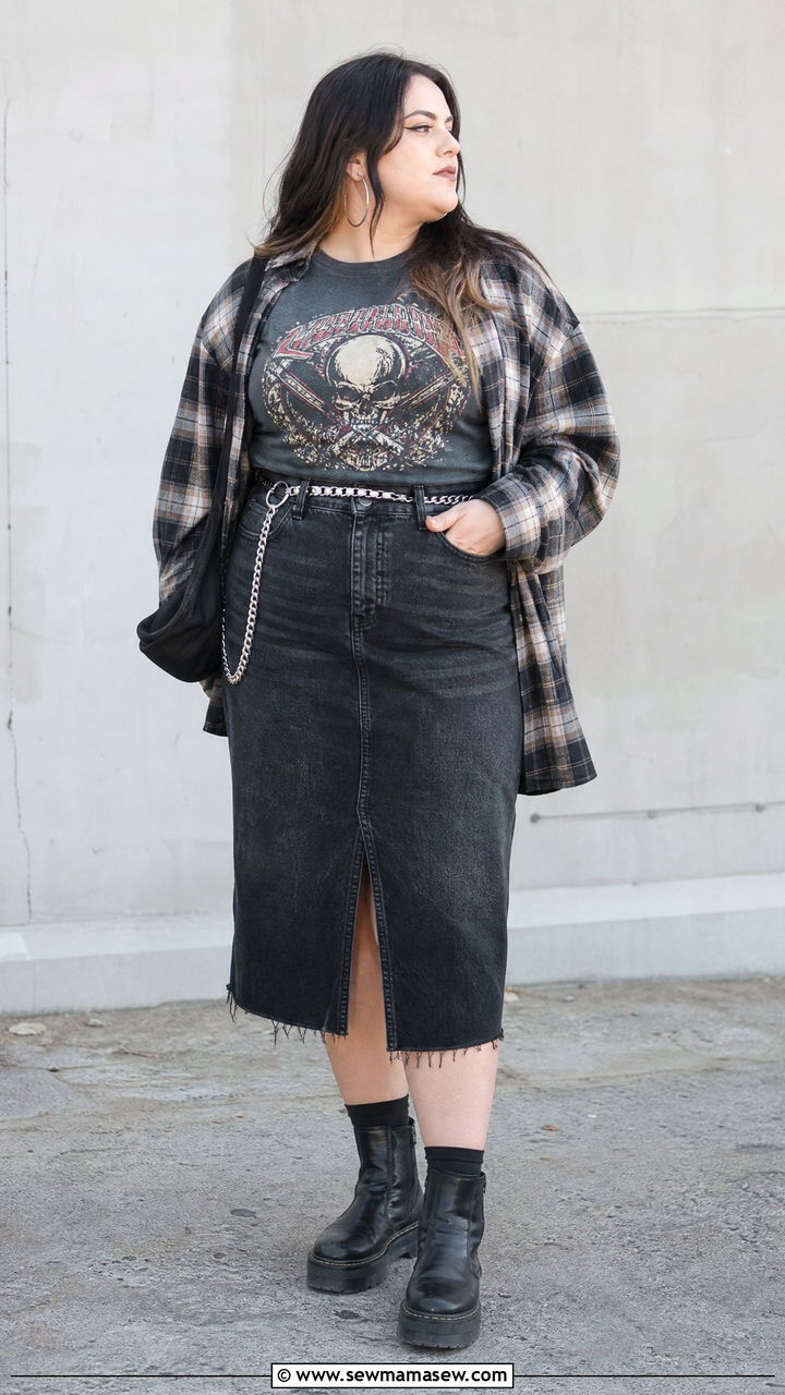 Plus Size Denim Skirt Grunge Top Outfit - 20 plus size grunge top outfit ideas