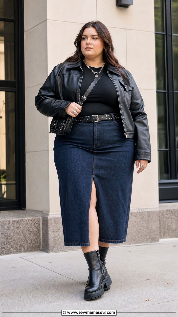 Plus Size Denim Skirt Outfit - 20 plus size edgy outfit ideas