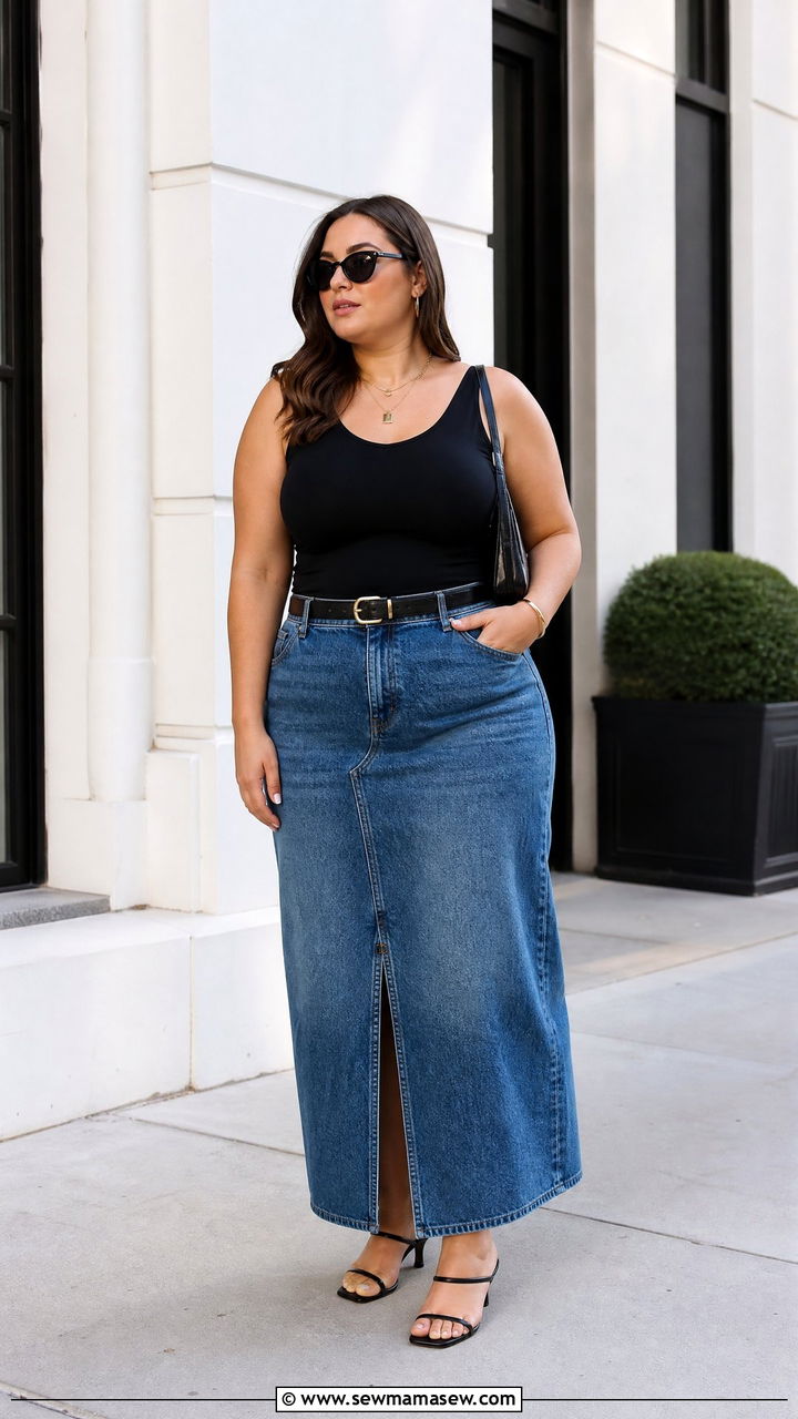 Plus Size Denim Skirt With Bodysuit - 20 plus size denim skirt outfit ideas