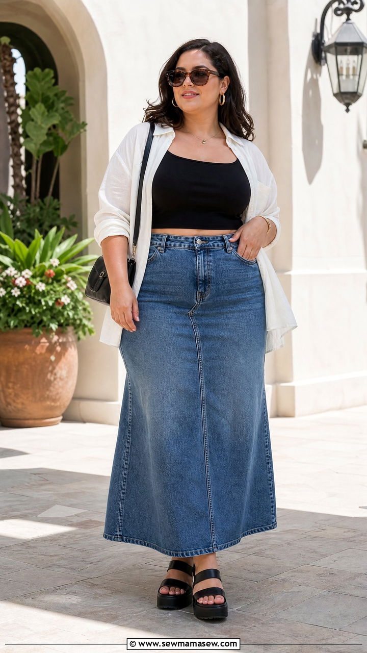 Plus Size Denim Skirt With Crop Top - 20 plus size denim skirt outfit ideas