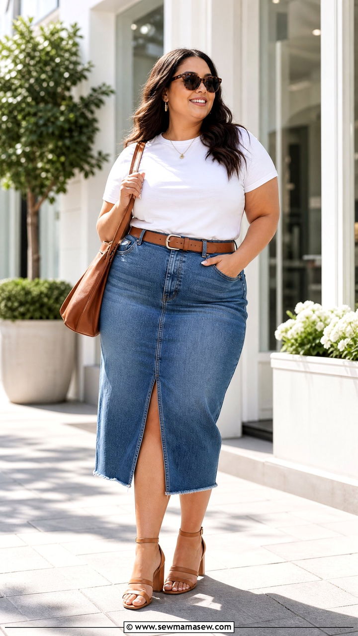 Plus Size Denim Skirt With Heels - 20 plus size outfit ideas with heels