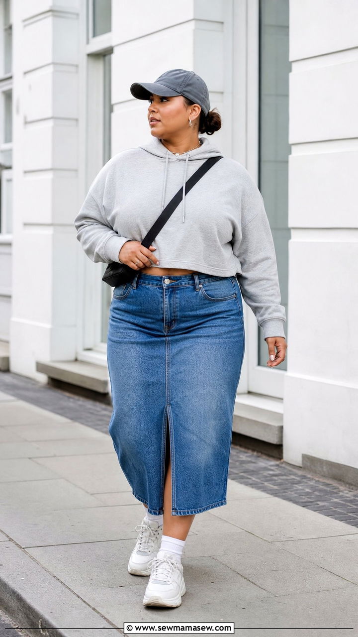 Plus Size Denim Skirt With Hoodie - 20 plus size denim skirt outfit ideas