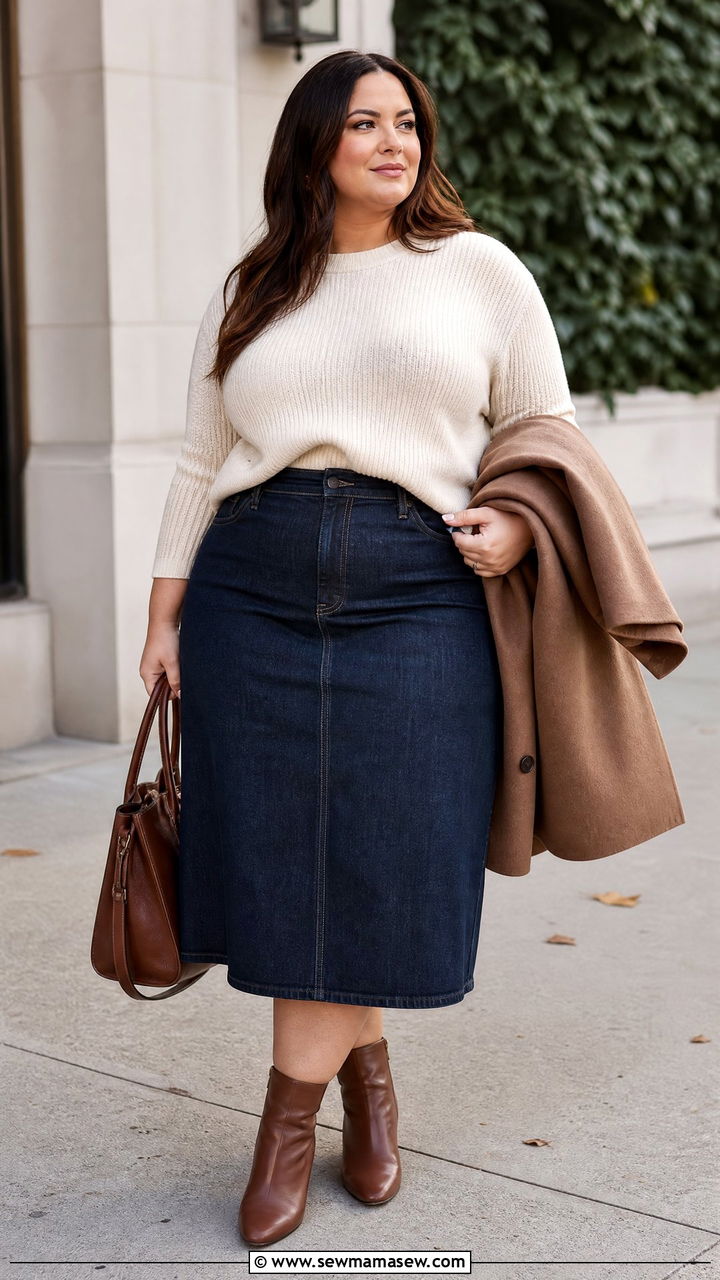 Plus Size Denim Skirt With Sweater - 20 plus size denim skirt outfit ideas