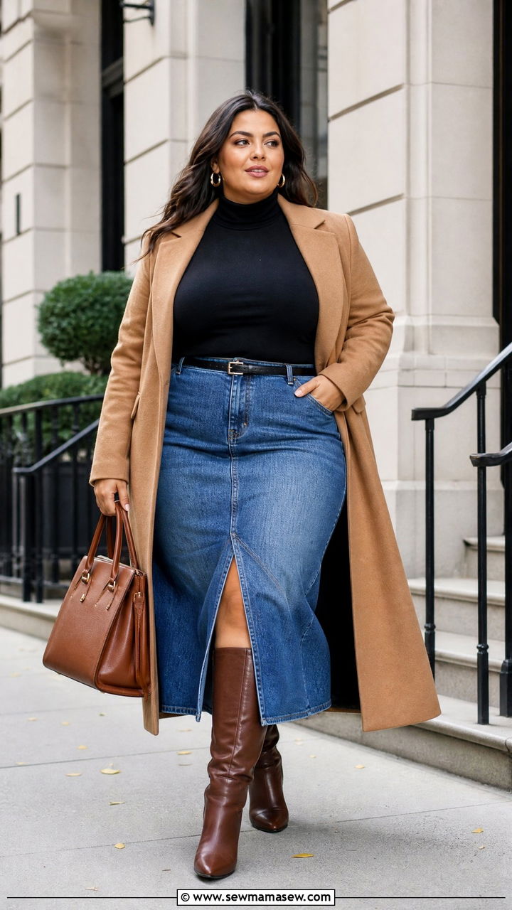 Plus Size Denim Skirt With Tall Boots - 20 plus size denim skirt outfit ideas