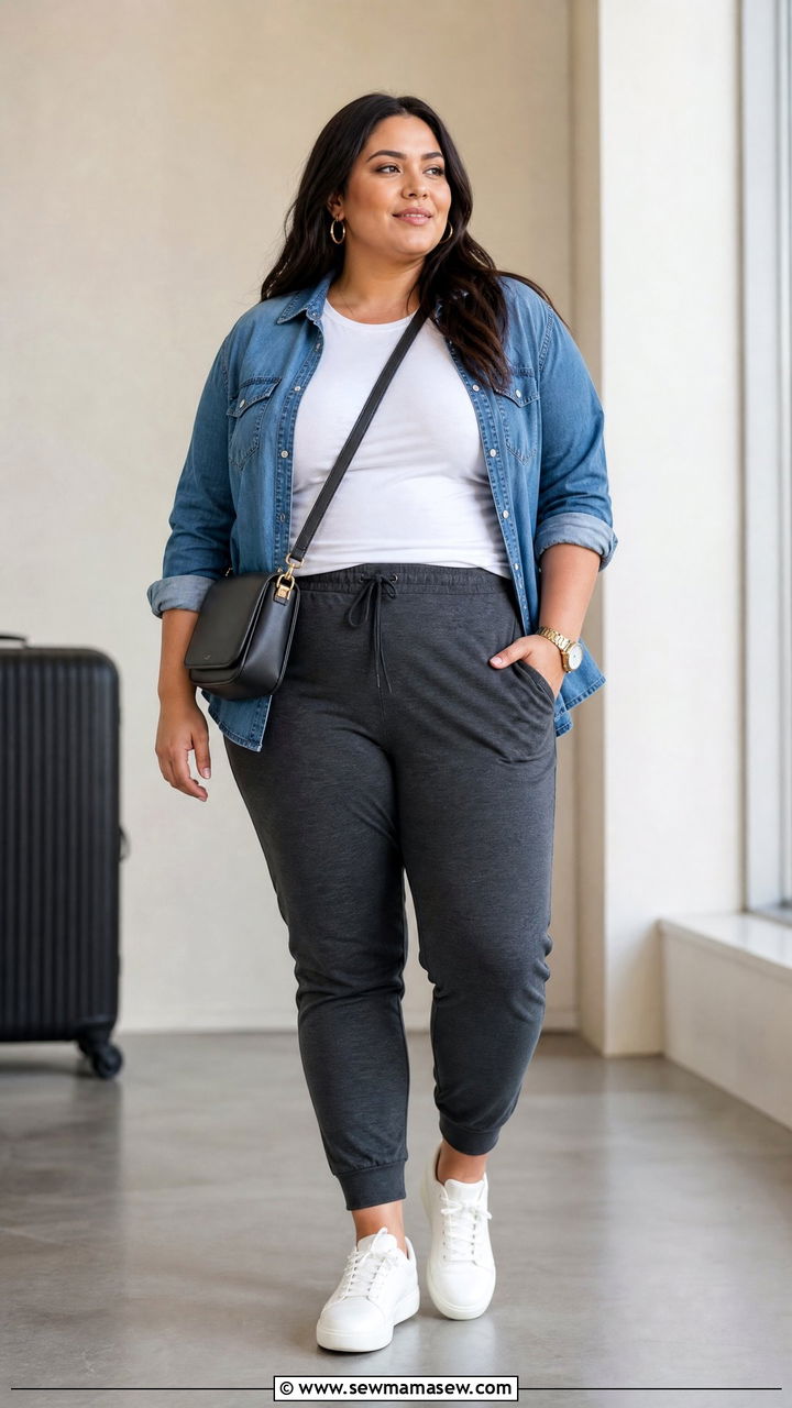 Plus Size Denim Top With Joggers - 20 plus size denim top outfit ideas