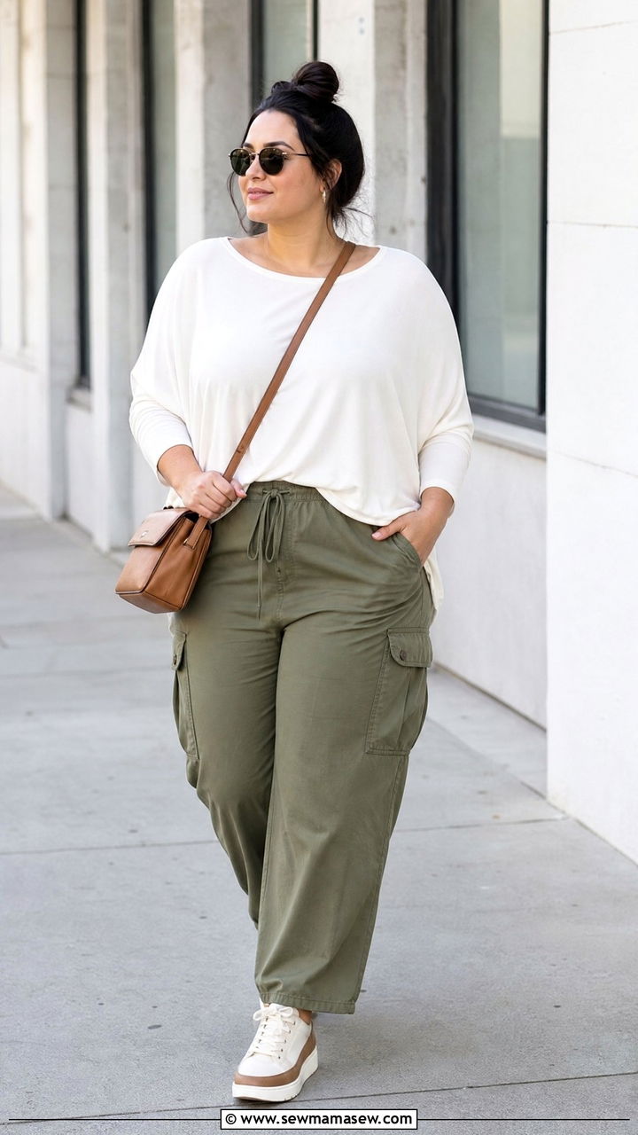 Plus Size Dolman Sleeve Top With Cargo Pants - 20 plus size dolman sleeve top outfit ideas