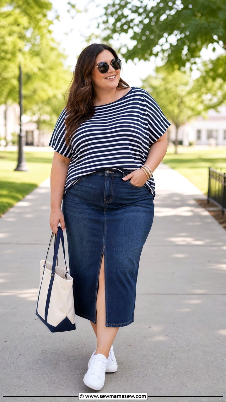 Plus Size Dolman Sleeve Top With Denim Skirt - 20 plus size dolman sleeve top outfit ideas