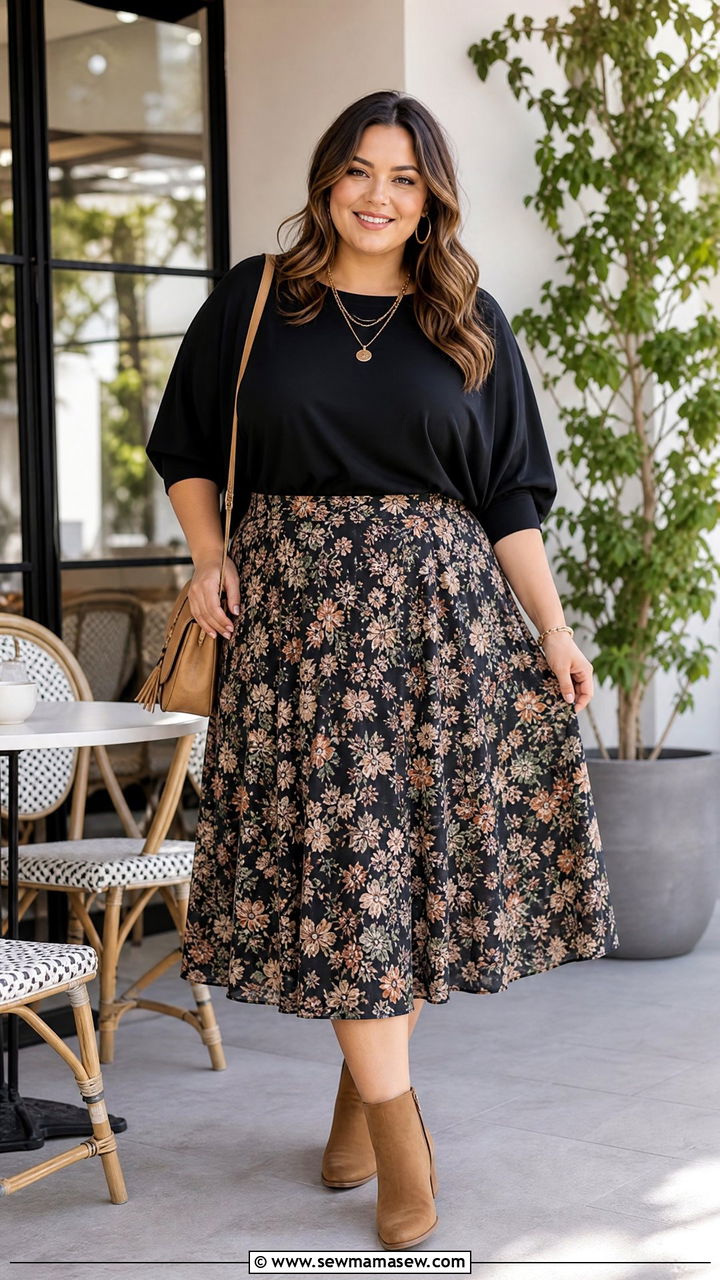 Plus Size Dolman Sleeve Top With Midi Skirt - 20 plus size dolman sleeve top outfit ideas