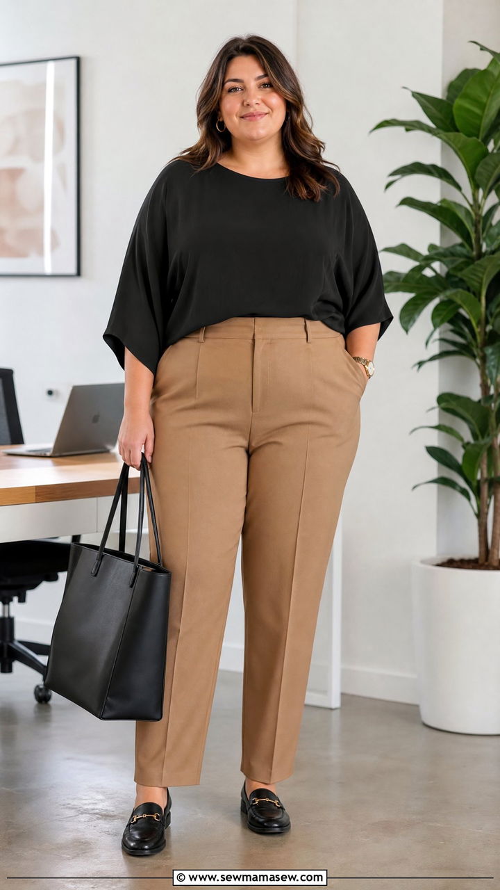 Plus Size Dolman Sleeve Top With Tailored Trousers - 20 plus size dolman sleeve top outfit ideas