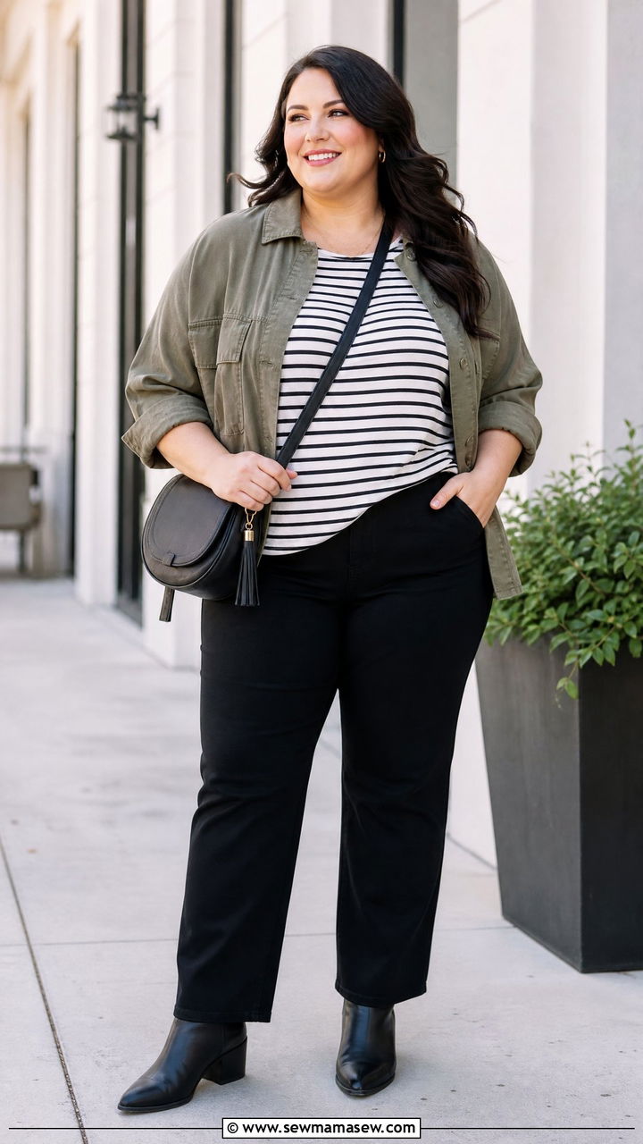 Plus Size Dolman Sleeve Top With Utility Jacket And Pants - 20 plus size dolman sleeve top outfit ideas